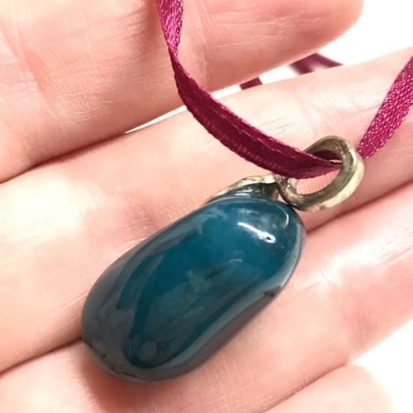 Handmade gemstone pendant necklace blue teal polished gemstone MUN AND ME FASHIO - Picture 7 of 7